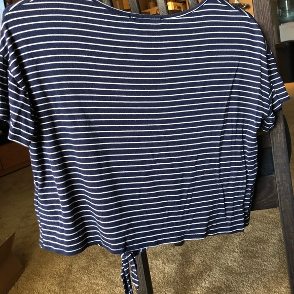 Cropped and Tied Navy Striped Top - Picture 3 of 3
